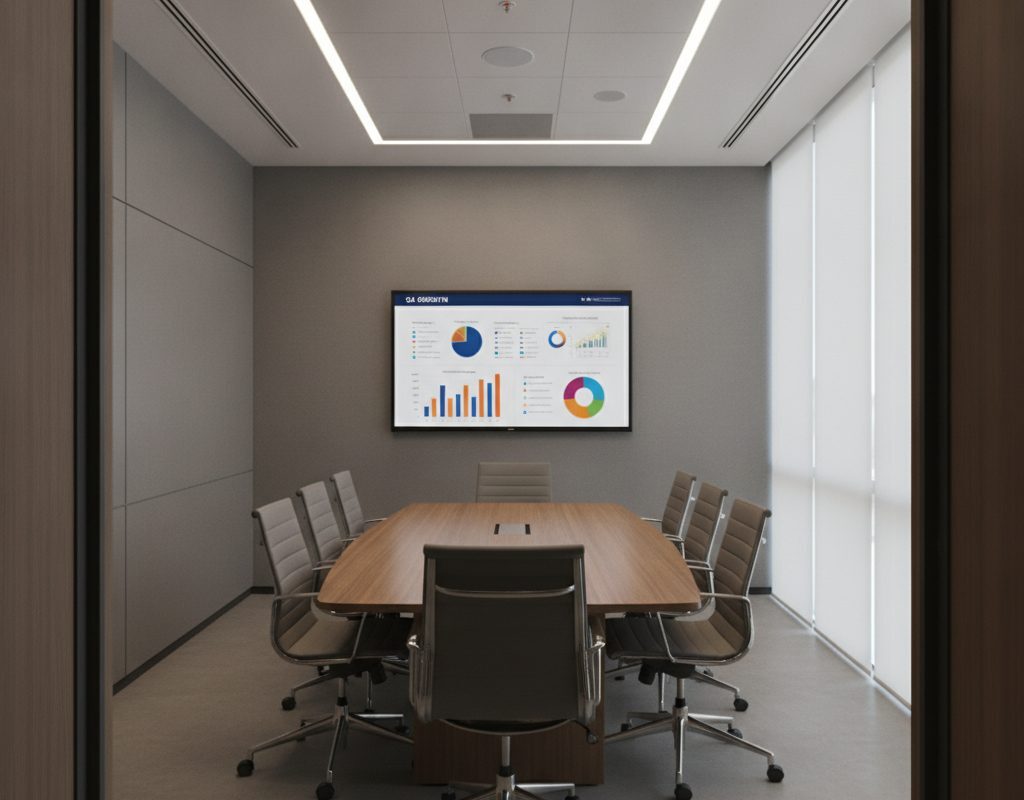 Office monitors fully visible inside a Plano, Texas room treated with nano cloaking film