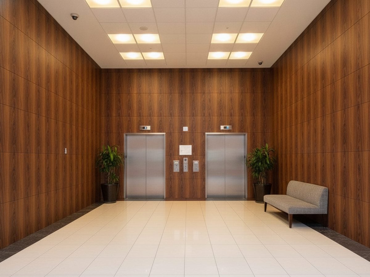 Reception desk in a Tempe, AZ office refinished with 3M DI-NOC wood-grain film