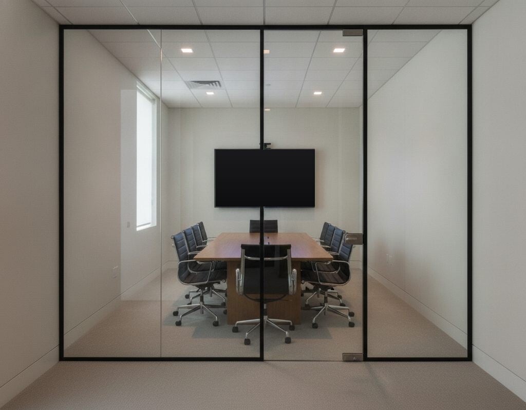 Nano cloaking film making office monitors look black from the hallway in a Tempe, Arizona office