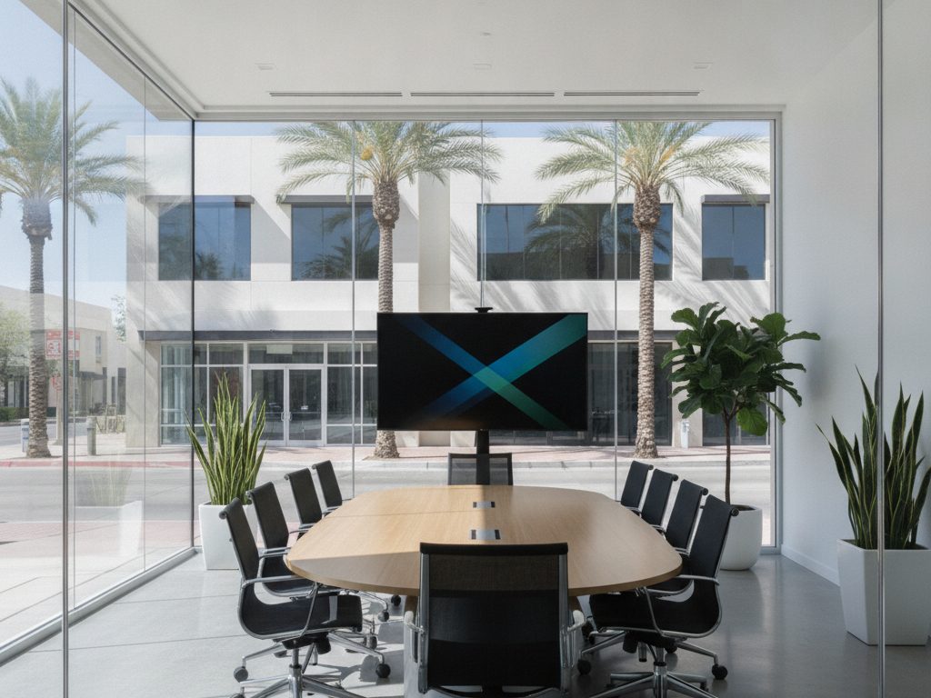 Clear glass office wall in a Tempe, Arizona research building before privacy film
