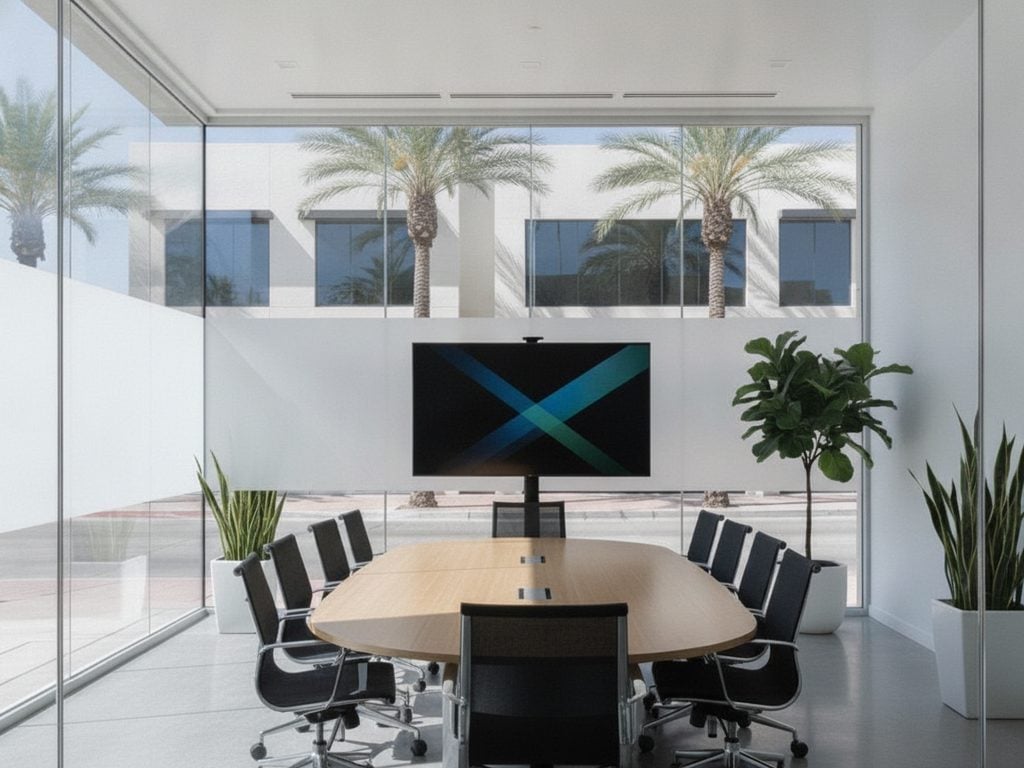 Frosted 3M privacy film on a glass office wall in a Tempe, Arizona research building