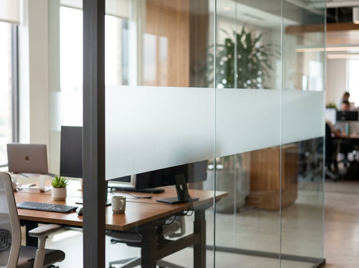 Corporate conference room glass wall with stylish dusted crystal frosted privacy film