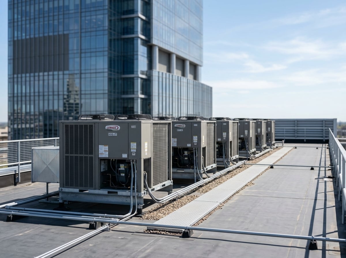 Commercial HVAC rooftop units representing reduced energy load and lower utility costs.