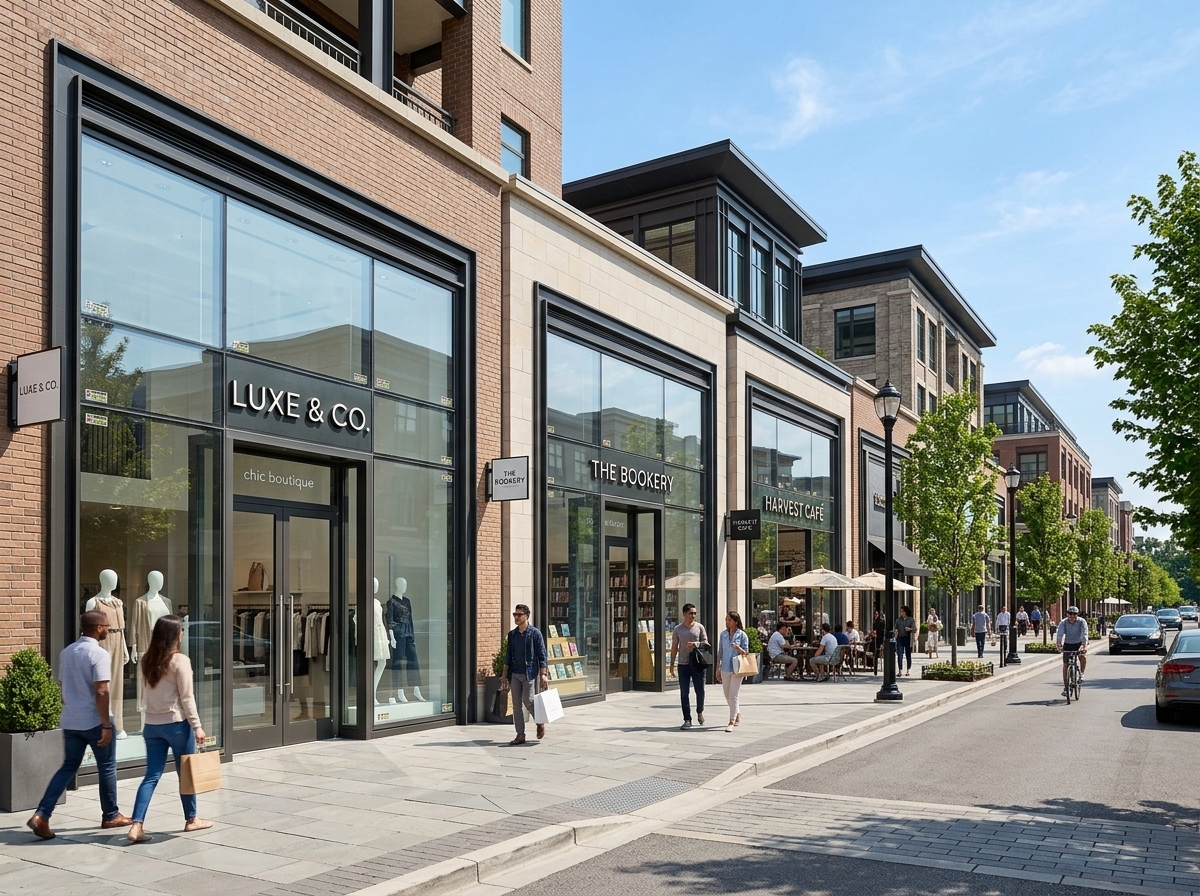 Clean modern retail storefront glass protected with high strength security window film